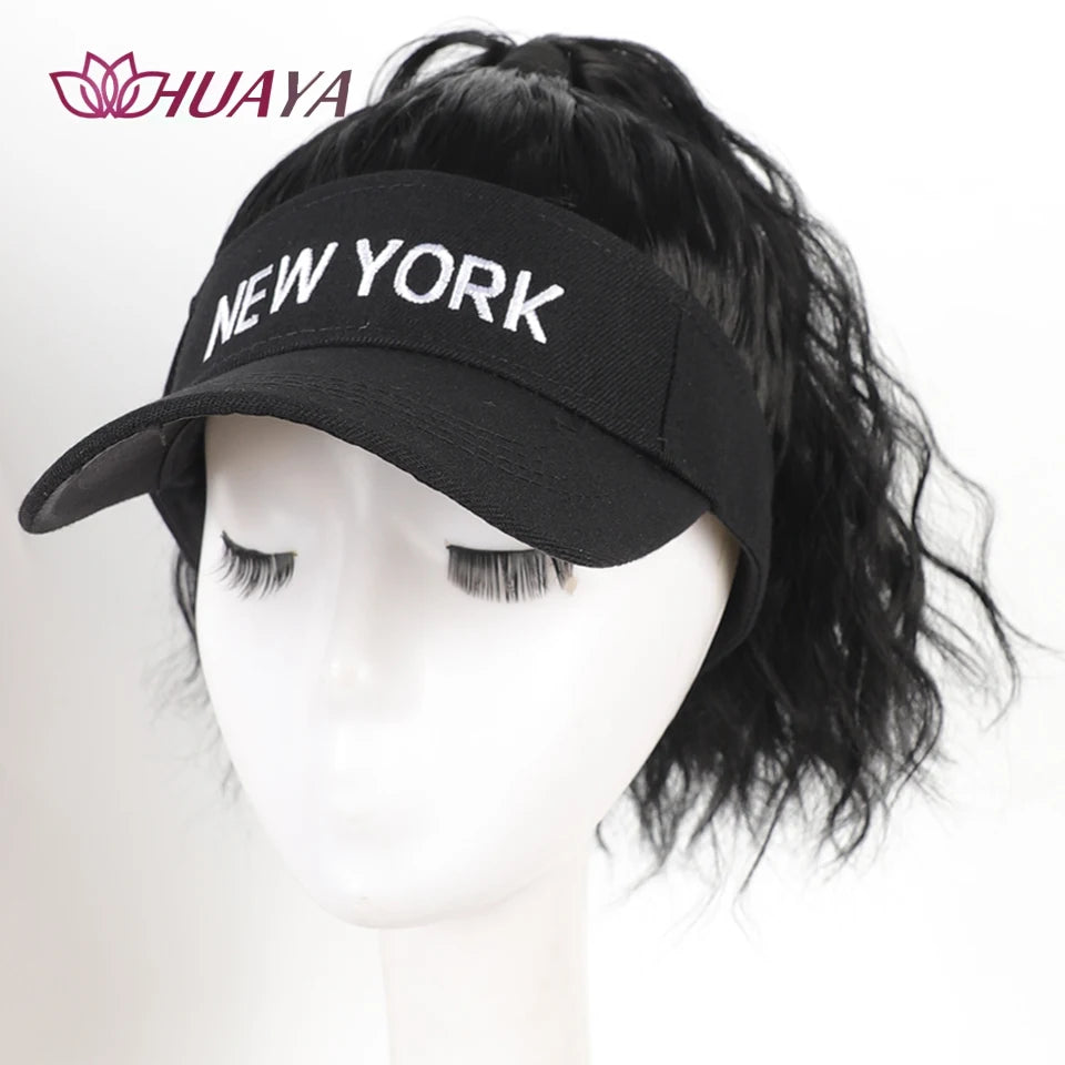 Extensiones de cabello sintético para mujer, rizadas, coleta, pelucas, sombrero, cubierta de cabeza conectada, gorra con visera, peluca para mujer, uso primavera-verano
