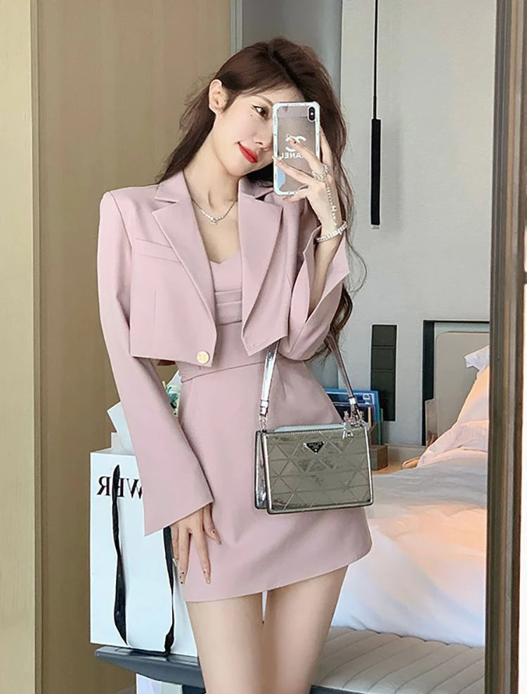 Sexy Suit with Skirt and Blazer Womens Short 2 Sets Outfit Mini Summer Night Club Two Piece Set for Women Formal Event Pink