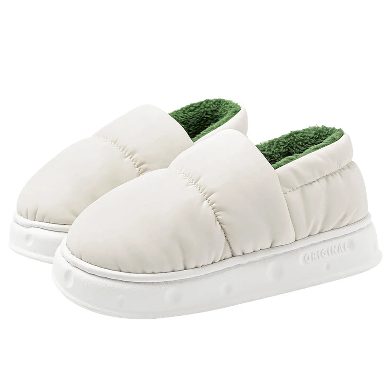 Queeyhome Men Winter Cotton Slippers Waterproof Anti Slip Thick Bottom Shoes Couple Home Plush Cotton Slippers Women Snow boots