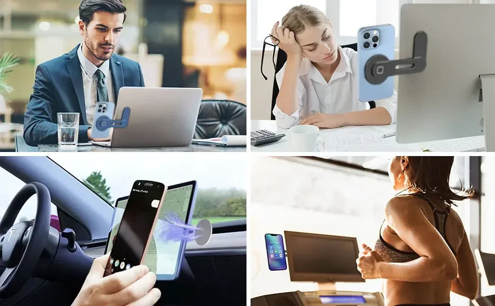 Magnetic Laptop Phone Holder Computer Monitor Side Cell Phone Slim& Foldable For iPhone 14 13 12 Series Case and All Phone
