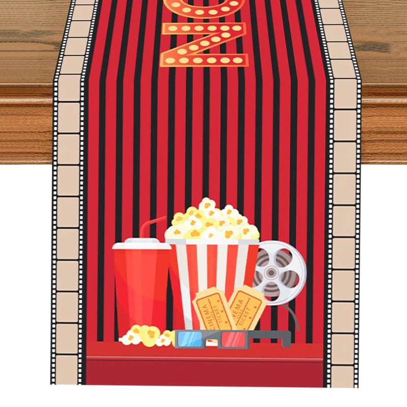 Camino de Mesa para Noche de Cine de 12 X 72 Pulgadas, Estampado de Tira de Película, Decoración de Carrete de Cine, Decoraciones de Manteles Temáticos de Cine