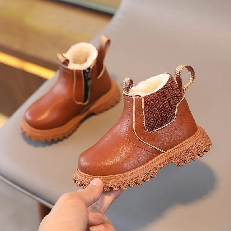 New Winter Children's Shoes 1-10 Years Old Warmer Snow Fashion Kids Boots PU Leather Boots  Princess Girls Anti Slip Foot