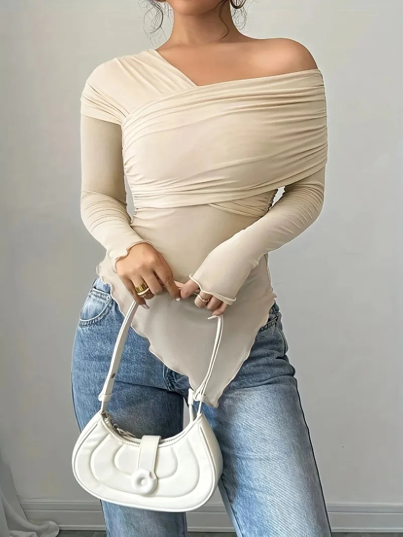 Women's Tops Summer Casual Fashion V-Neck Long Sleeve Strapless Top T-Shirt Women Clothing Feminist Shirt Harajuku Y2k Top