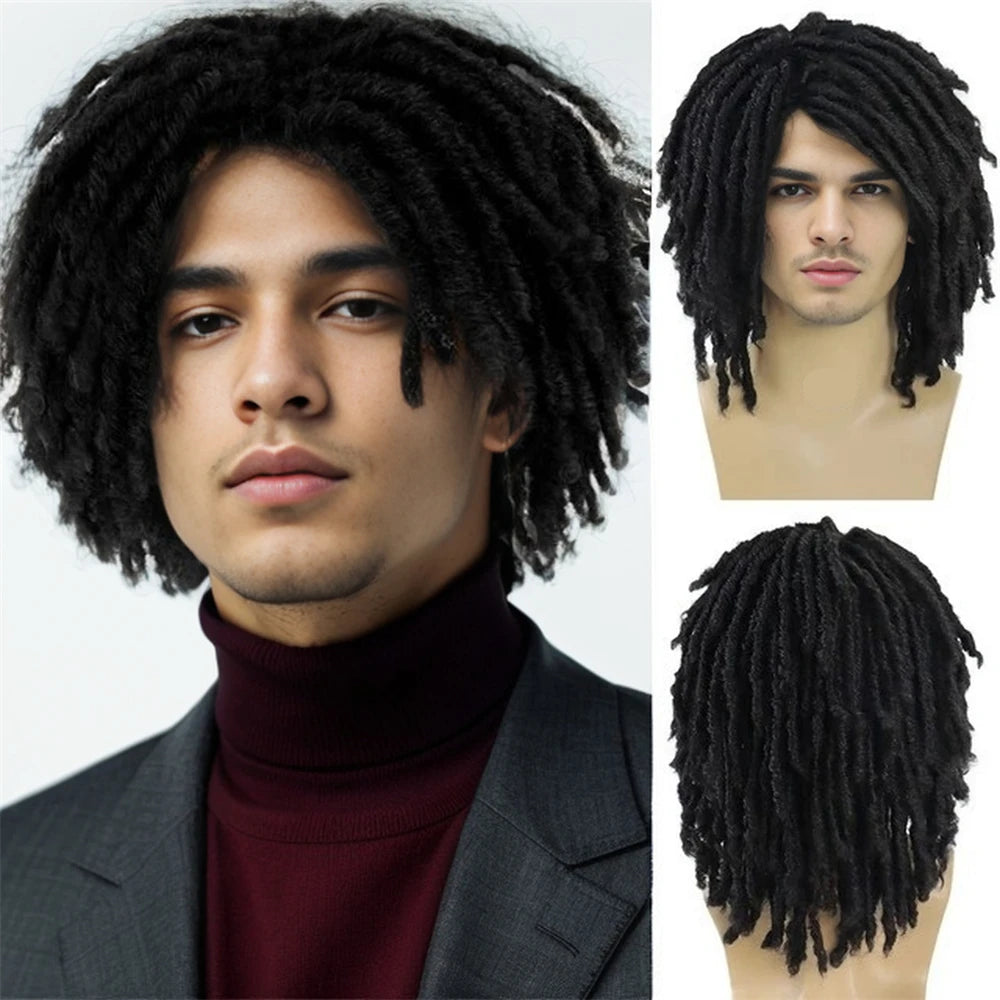 African Dirty Braid Wig, Synthetic Braid Wig, Men's Full Headset, Daily Clothing Popular Rock Ball Black Braided Wig