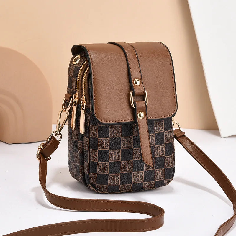 Bolso de hombro a cuadros de PU vintage