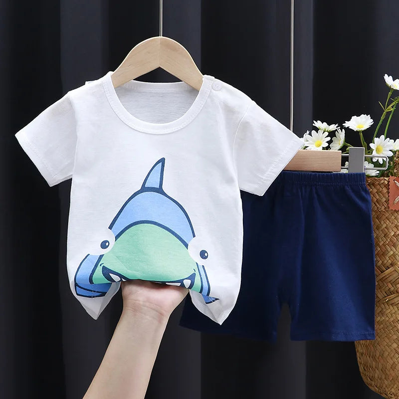 Conjuntos de ropa para niños Camiseta con estampado de dibujos animados para niños Camisetas de moda sencillas Pantalones cortos Nuevas camisetas lindas Chándales de manga corta para niños Pantalones cortos
