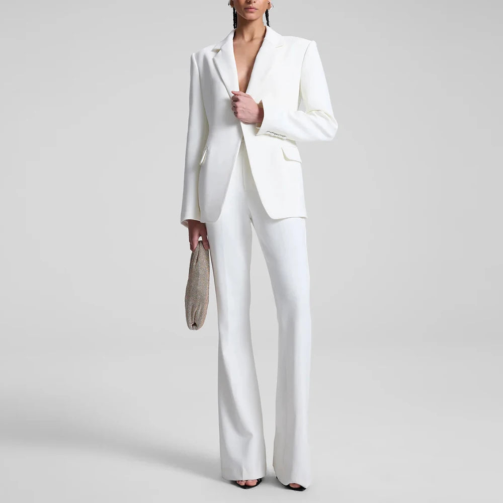 Classic Women two Pieces Suit Set Customized Size Color Notch Lapel One Button Jacket Pant Set Office Business Female Clothing