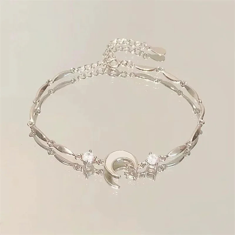 Fashion Elegant Crystal Flowers Bracelet For Women Sweet Girls Moon Cherry Blossom Bow Zircon Bracelets Luxury Designer Jewelry