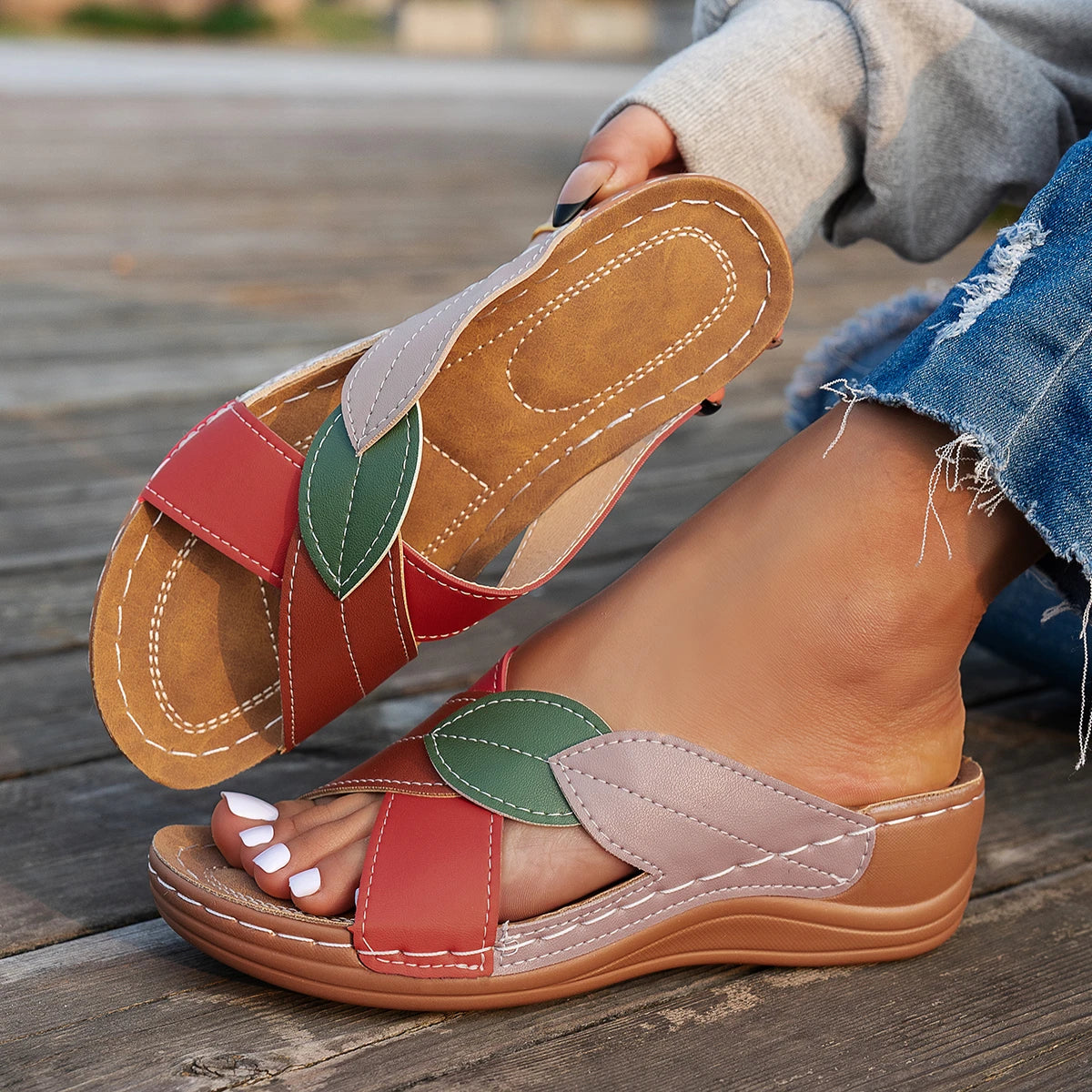 Women Slippers Summer Shoes Woman Mix Color Heels Sandals Summer Women Elegant Heeled Footwear Slippers slides Women