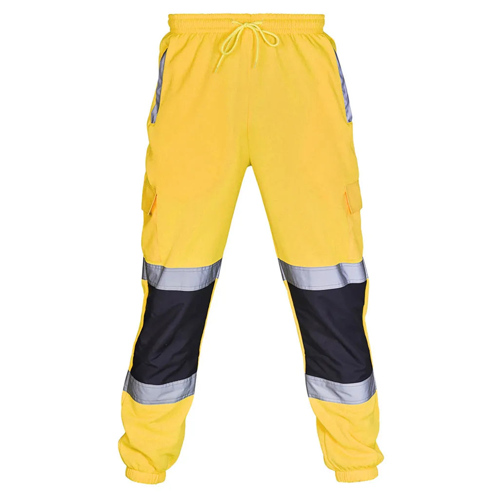 Men Road Work Pants High Visibility Overalls Casual Pocket  Work SplicingTrouser Pants