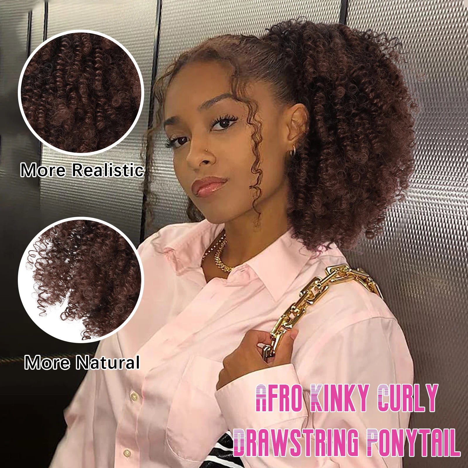 Afro Puff Crépu Bouclé Queue de Cheval à Cordon Extension Chignon pour Femmes Noires Perruque Courte Synthétique Afro Crépu Bouclé Postiche Cheveux Afro