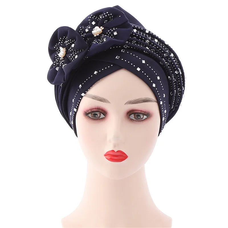 Luxury Diamonds African Autogele Already Made Headtie Female Head Wraps Lady Turnban Cap Wedding Party Headpiece