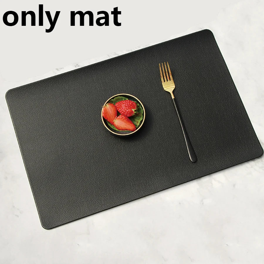 Manteles individuales de piel sintética de 45x30cm, negro/blanco, antideslizantes, resistentes al calor para uso doméstico, en el comedor o en hoteles. Posavasos duraderos JXB