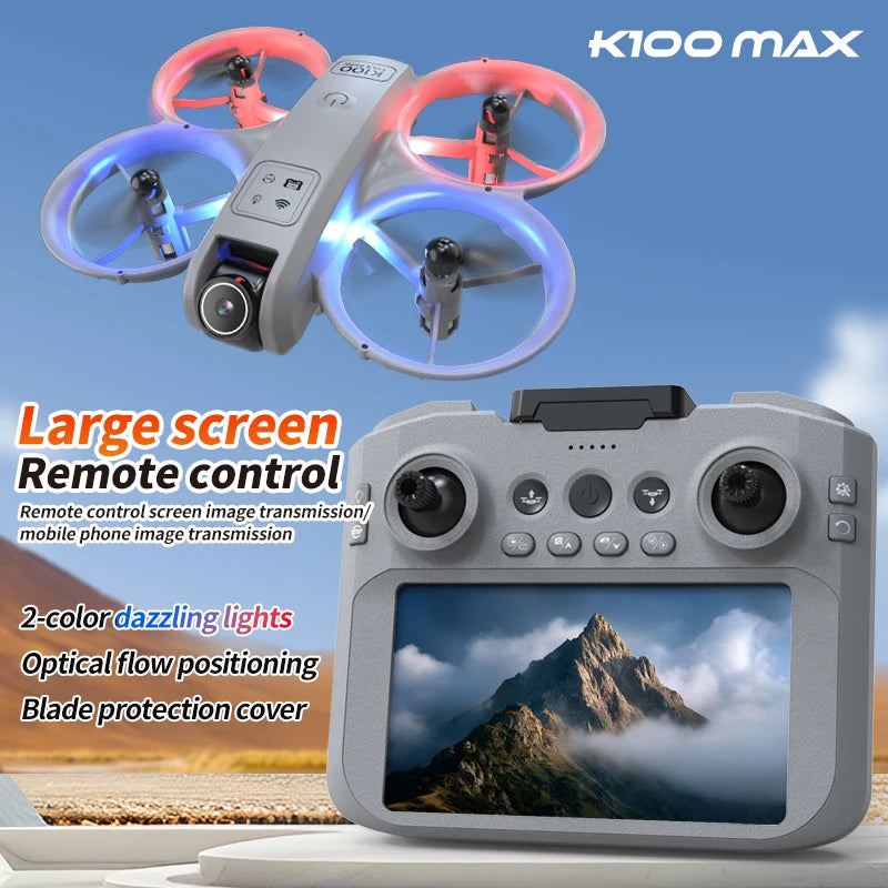 K100 MAX Mini Drone Professional 4K HD Dual Camera Fpv Screen Optical Flow Drone Toys Quadcopter Brushless Dron Toy Gift