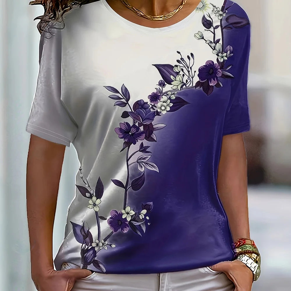Camiseta floral con bloques de color – Estilo informal y veraniego