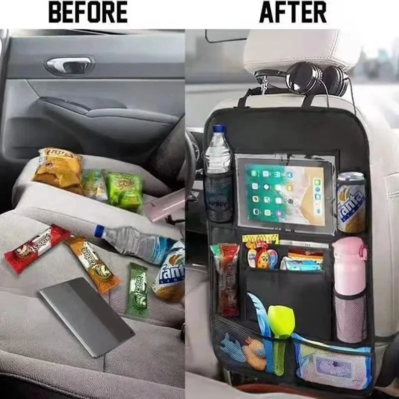 Organizador de almacenamiento para asientos de automóvil, multifuncional, tela Oxford, bolsa de almacenamiento multiusos para el respaldo del coche con soporte para tablet con pantalla táctil