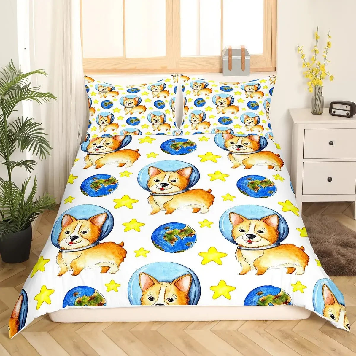 Juego de ropa de cama para niños con diseño de perro bonito, edredón de dibujos animados de perros para niños y niñas, funda de edredón de poliéster con diseño de animales de mascotas.