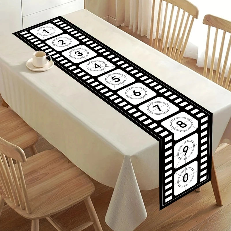 Camino de Mesa para Noche de Cine de 12 X 72 Pulgadas, Estampado de Tira de Película, Decoración de Carrete de Cine, Decoraciones de Manteles Temáticos de Cine