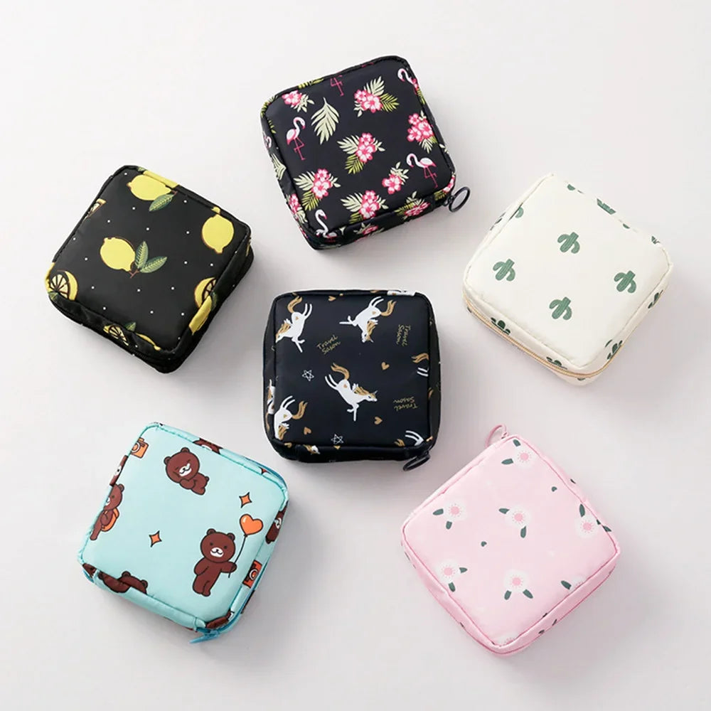 Bolsa de almacenamiento portátil para toallas sanitarias, monedero para tampones, neceser de cosméticos, organizador de bolsos de maquillaje para mujeres y niñas, bolsa para compresas higiénicas