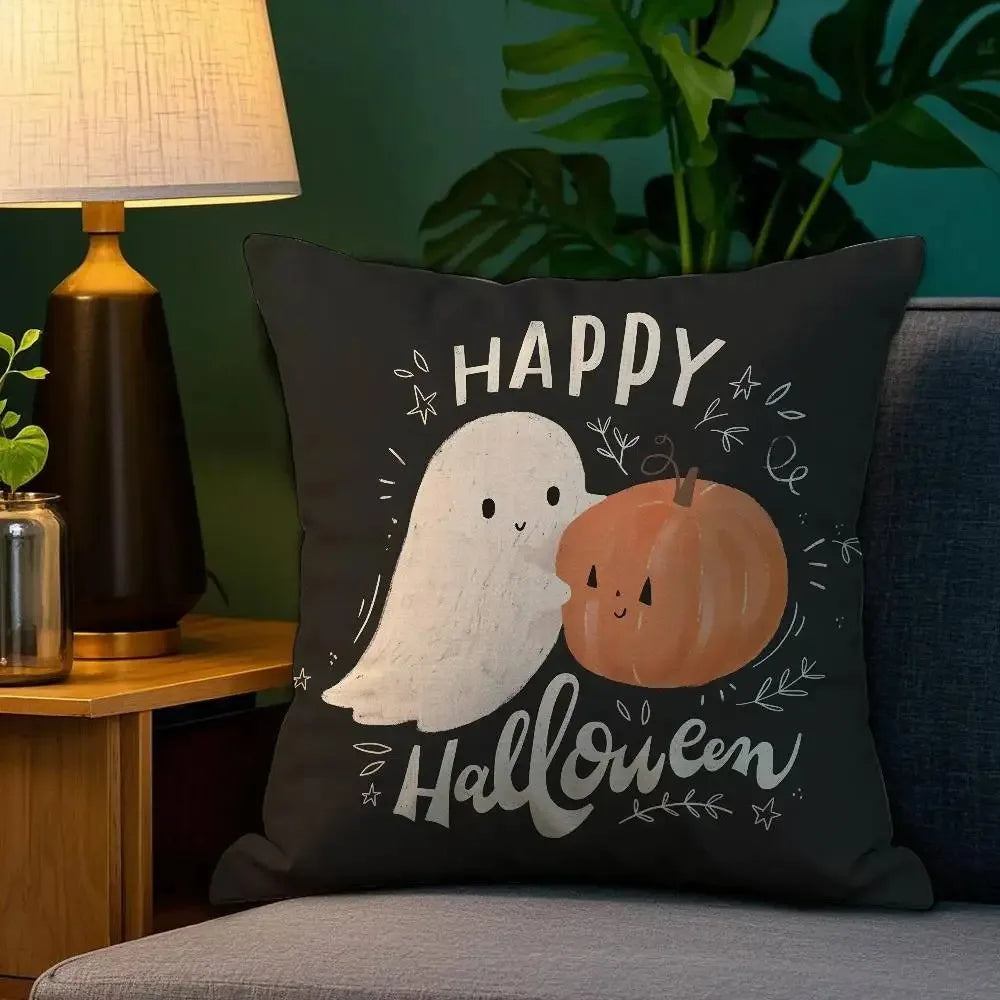 Halloween Cute Ghost Small Ghost Printed Cushion Cover Sofa Decoration Home Printing Cute Cushion Cover Festival Home Decoration
