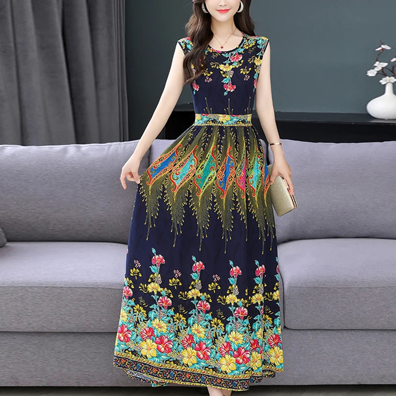 New Fashion  Summer Print Women Short Sleeve Cotton Plus Size Women Clothing Dress Ladies Large Size Vestidos dresses