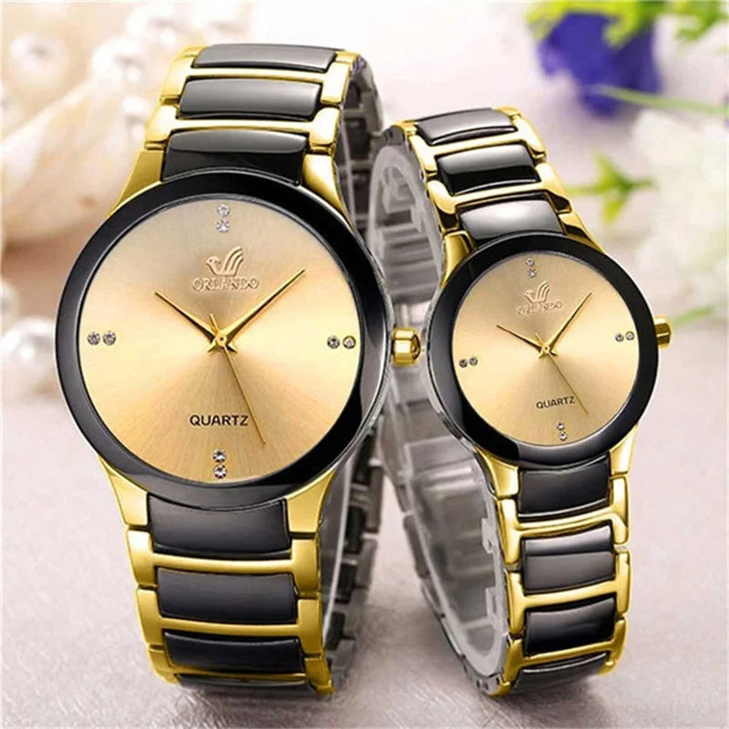 ORLANDO Hombres Lujo Relojes Recién Llegados Genial Negro Oro Cuarzo Acero Reloj de Pulsera Exquisito Masculino Relogio Moda Reloj