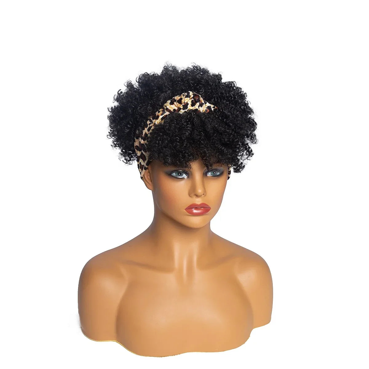 Fluffy Headband Wigs for Black Women Short Afro Kinky Curly Headwrap Wig High Temperature Natural Synthetic Headband Scarf Wig