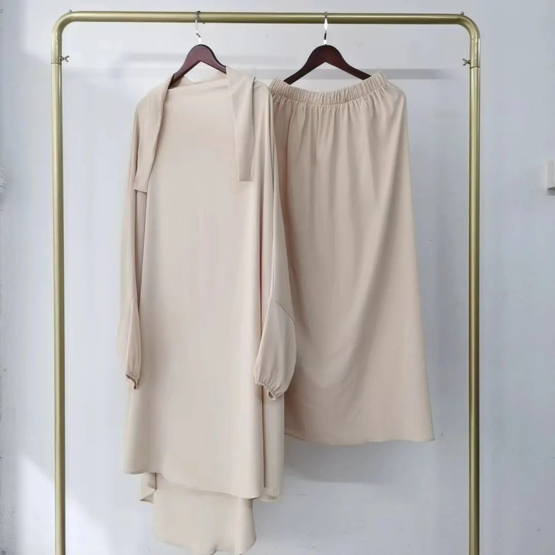 Skirt 2 Piece Sets Eid Muslim Women  Modest Outfits Tops Hooded Long Skirts Ensemble Ramadan Morocco Dubai Islam Suit