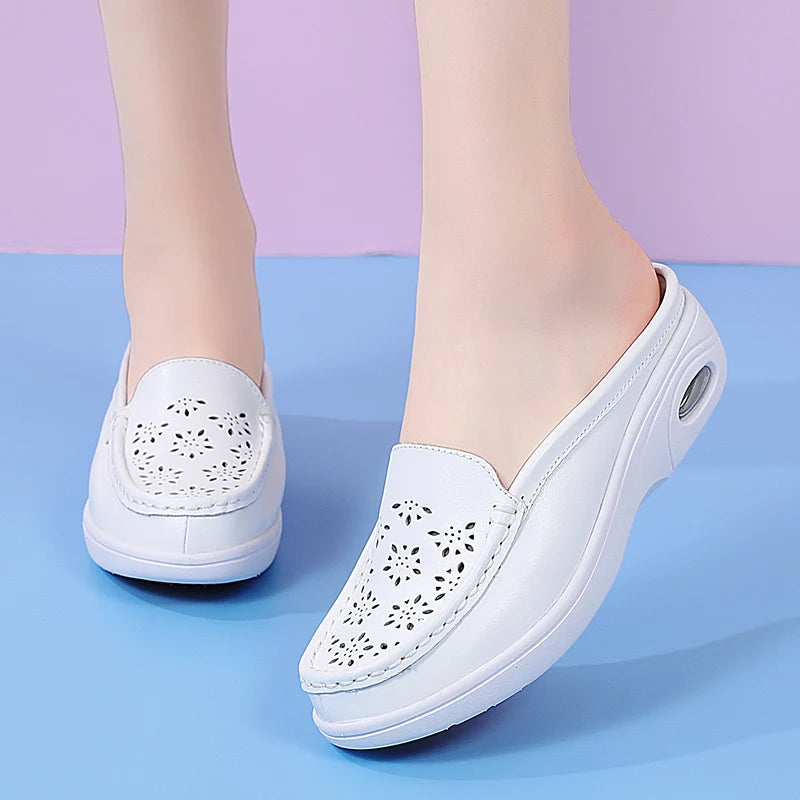 STRONGSHEN Women Half Slippers Slip-On Nursing Shoes Comfortable Sole Prevents Sliping Flat Supportive Medical Uniform Footwear