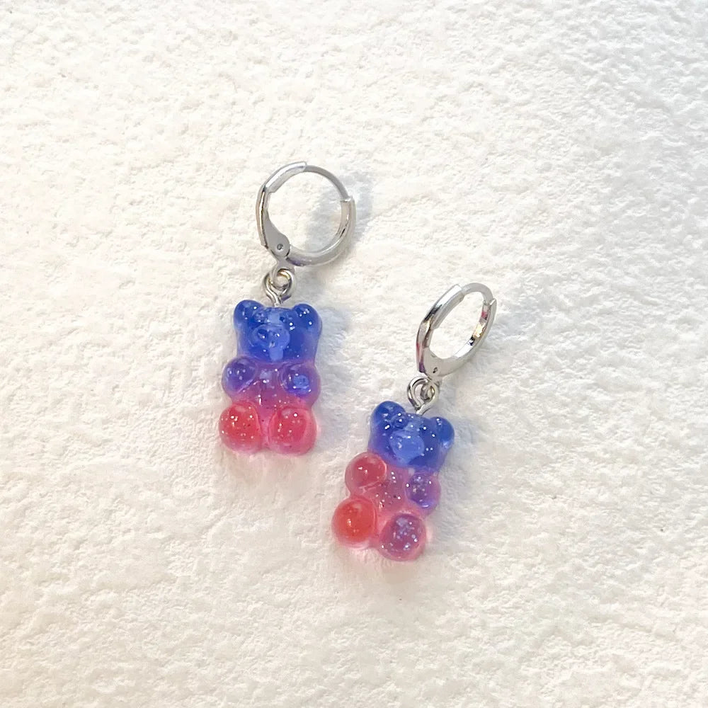 Pendientes colgantes de oso de gominola de acrílico bonitos para mujer, pendientes de aro de oso arcoíris CZ, joyería dulce de niña, moda coreana 2022