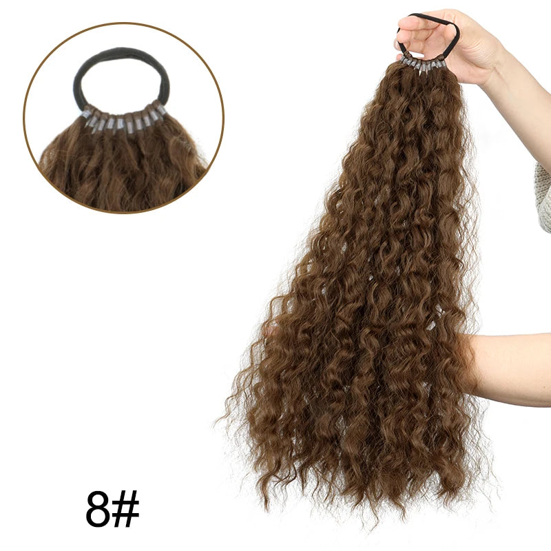 18Inch Synthetic Long Kinky Curly Afro Ponytail Hair Extension Elastic Rubber Band Fluffy Hairpiece for Women Daily Use