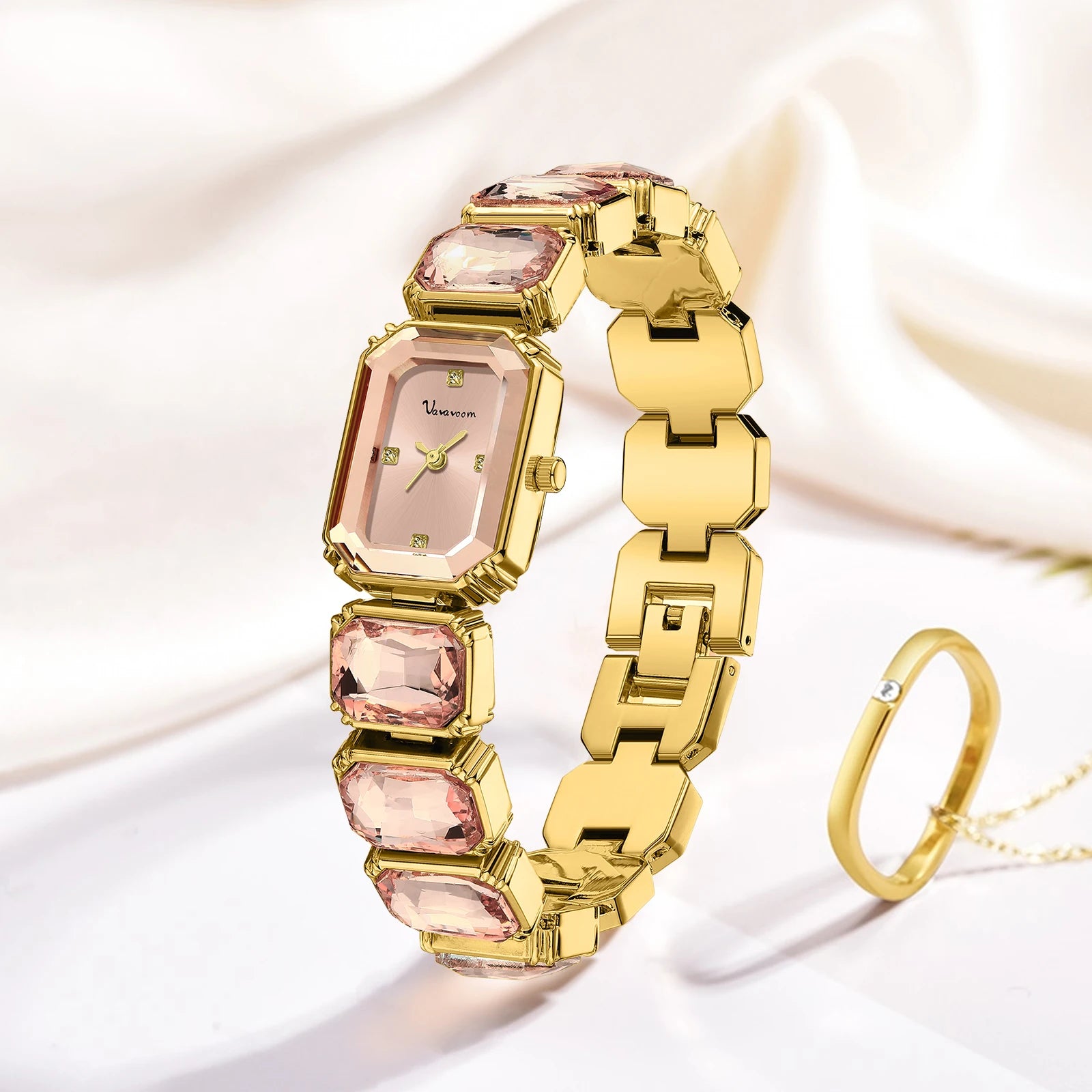 Nuevo reloj de lujo con diamantes para mujer, moda, correa de acero inoxidable de oro rosa, movimiento de cuarzo original, reloj de señora
