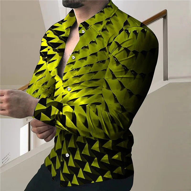 New men's fashion social luxury ball long-sleeved lapel single-breasted white shirt casual printing men's designer clothing top