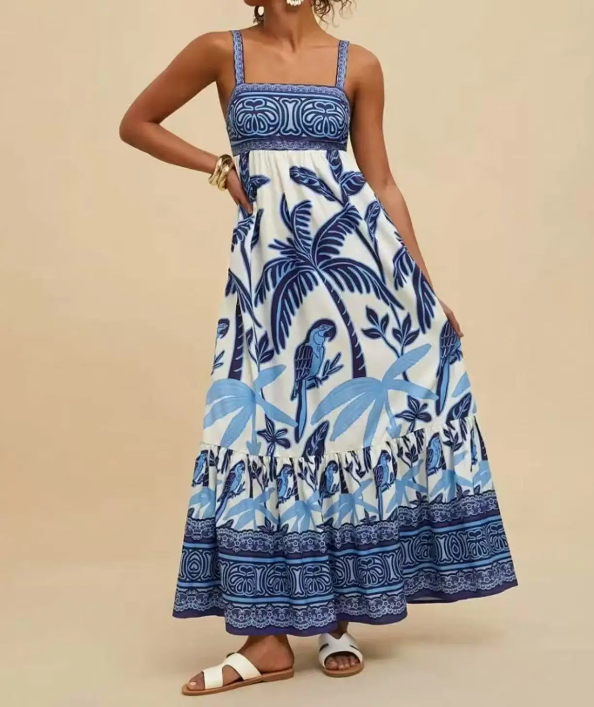 Women's New Arrival Leisure Fashion Print Dresses Summer Elegant Holiday Spaghetti Strap Dress Vacation Party Female Clothing