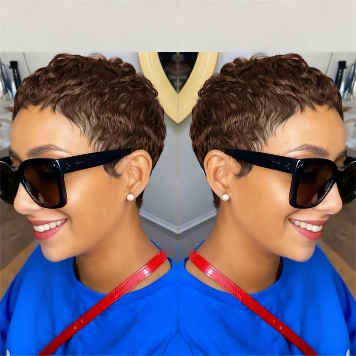 Pelucas Pixie Cortas para Mujeres Negras, Cabello Humano Liso, Pelucas Hechas Totalmente a Máquina