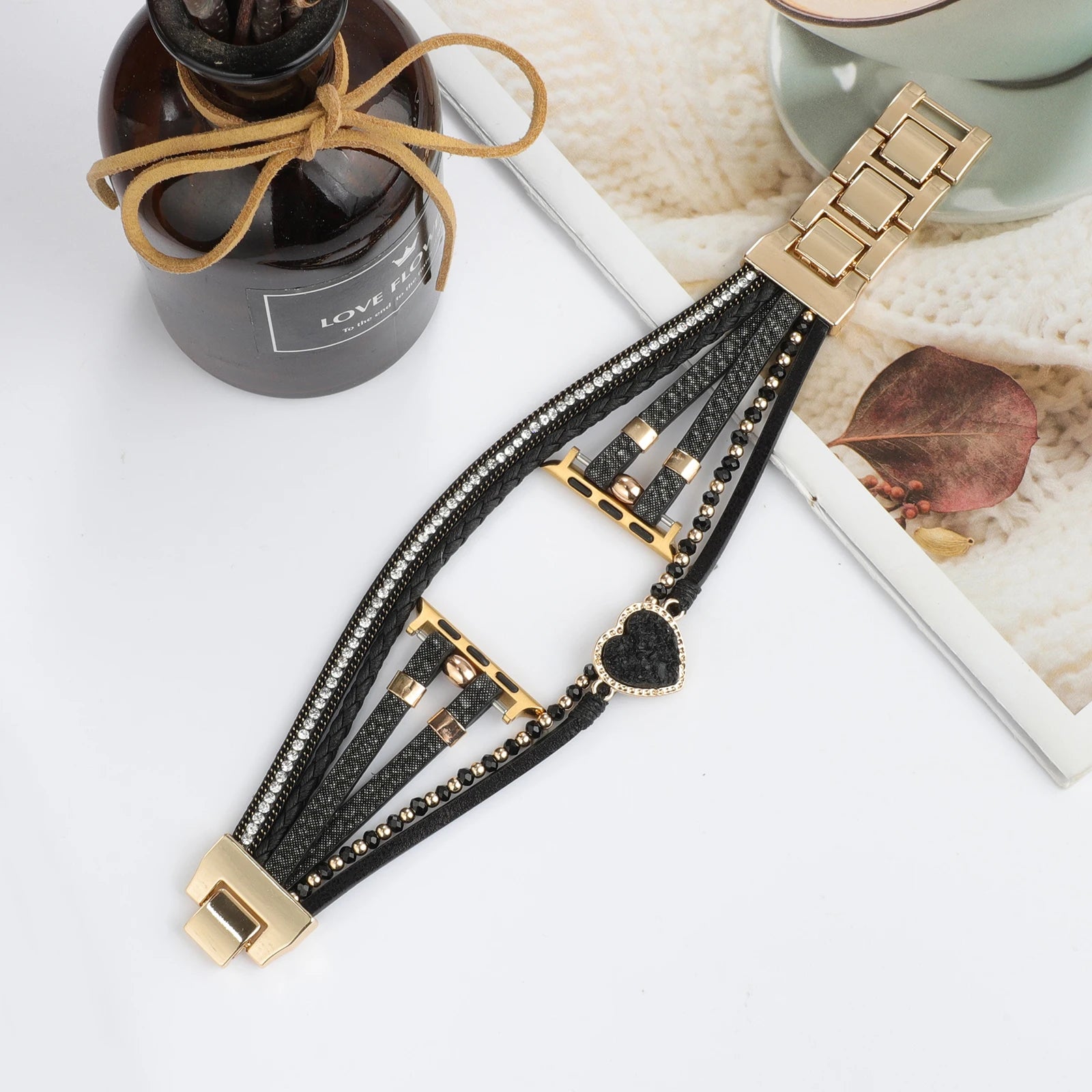 Metal Strap For Apple Watch Band Series876 SE54Ultra Women Jewelry Bracelet Chain IWatch 49mm 45mm 41mm 40mm 38 44mm Peal Wrist