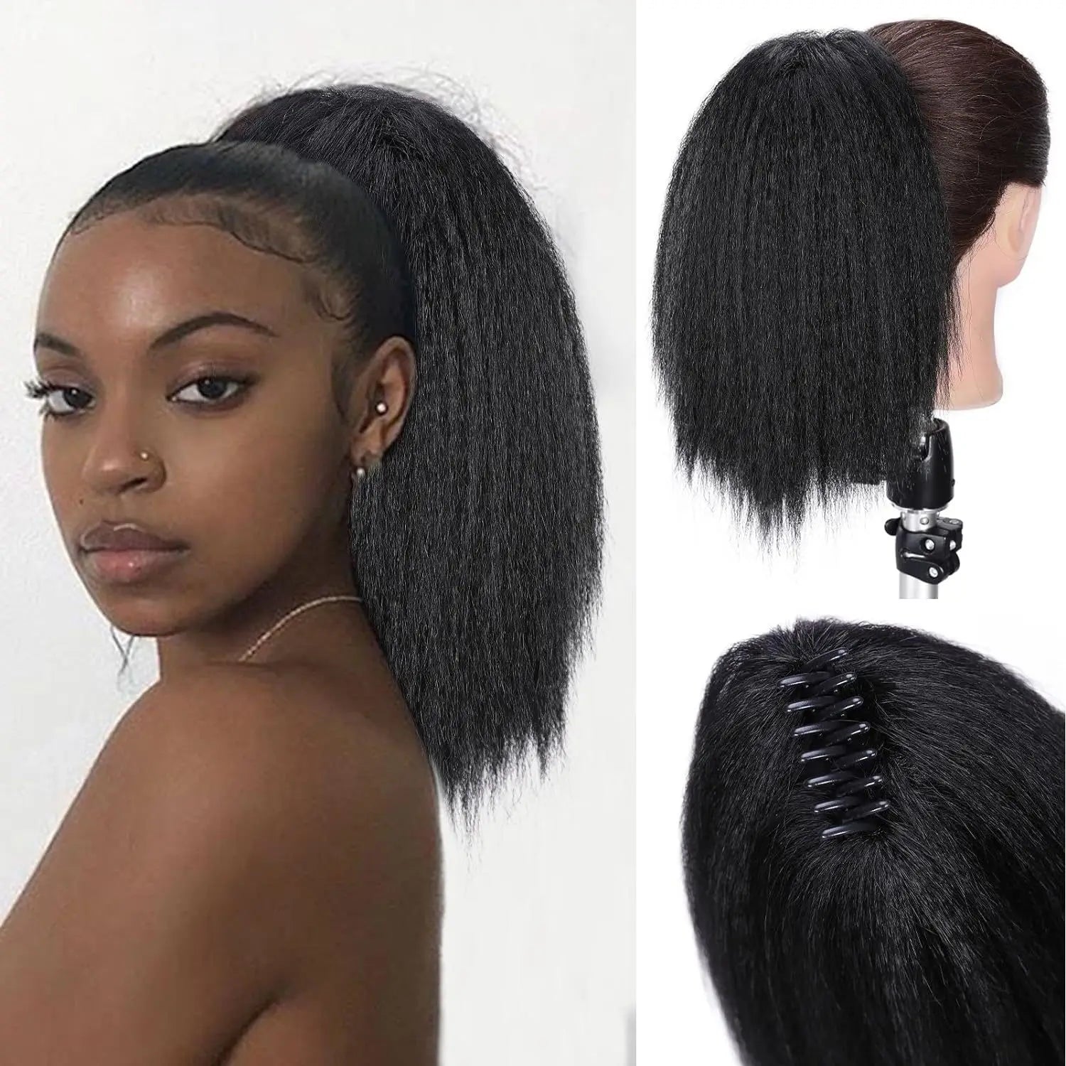 Queue de cheval afro bouffante YAKI 30-60 cm | Cheveux synthétiques à clipser type tresses collées | Style africain naturel, postiche longue et volumineuse