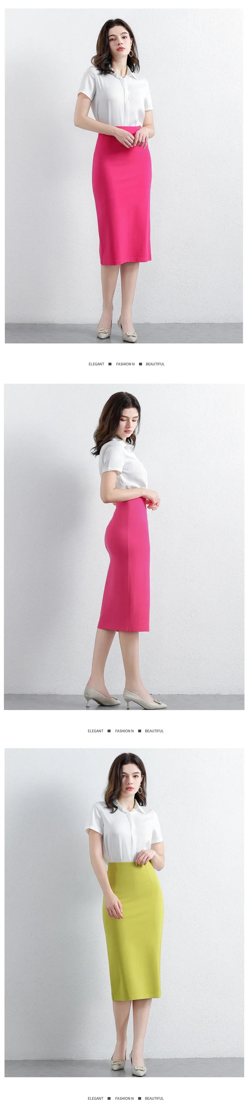 Women Elegant OL Bodycon Skirts Office Faldas Saia Work Slim Fit Jupe Autumn Fashion High Waist Solid Knee-length Skirt
