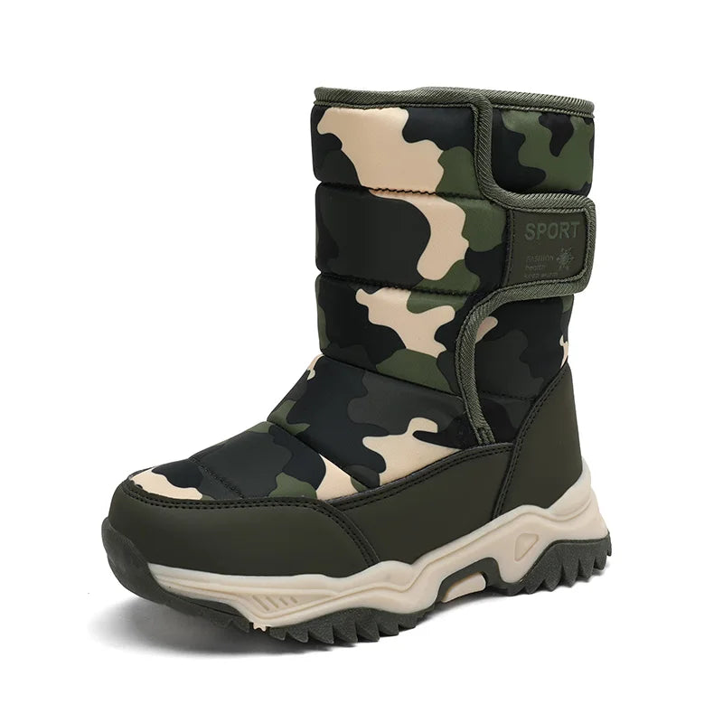 Winter Children Shoes Plush Waterproof Fabric Non-Slip Girl Shoes Rubber Sole Snow Boots Fashion Warm Outdoor Boots