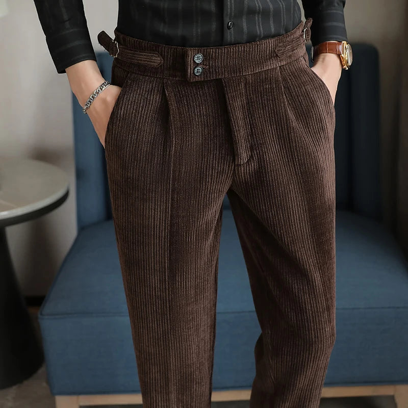 New Light Luxury Chenille Neapolitan High Waist  Casual Pants for Men , Premium Feeling Slim Fit  Mens Dress Pants,pantalon