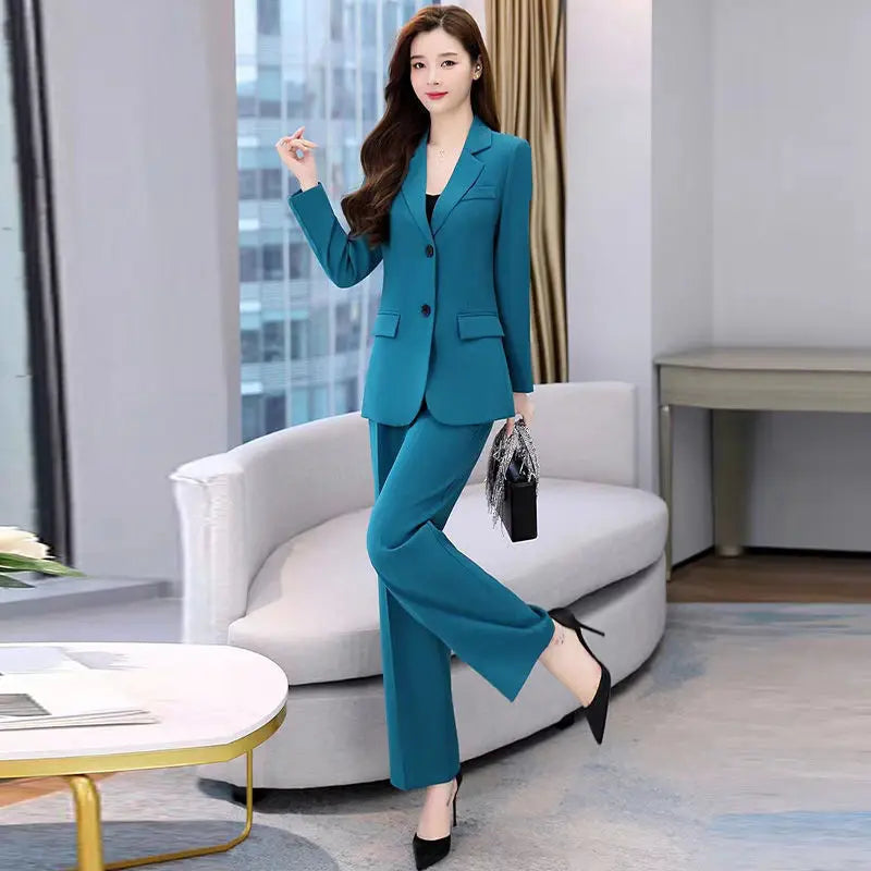 Women's Fashion Professional Suit Korean Elegant Spring Autumn New Casual Blazers Coat + Pants Two-piece Set Femlae Clothing