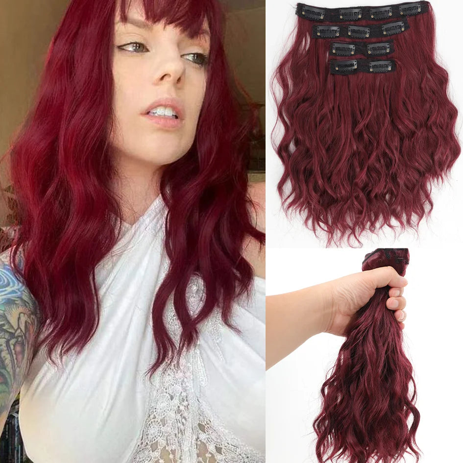 Synthetic women's wig 12 inches 4 pieces/set short roll hair extensions, wavy hair extensions, wavy hair extensions, honey gold