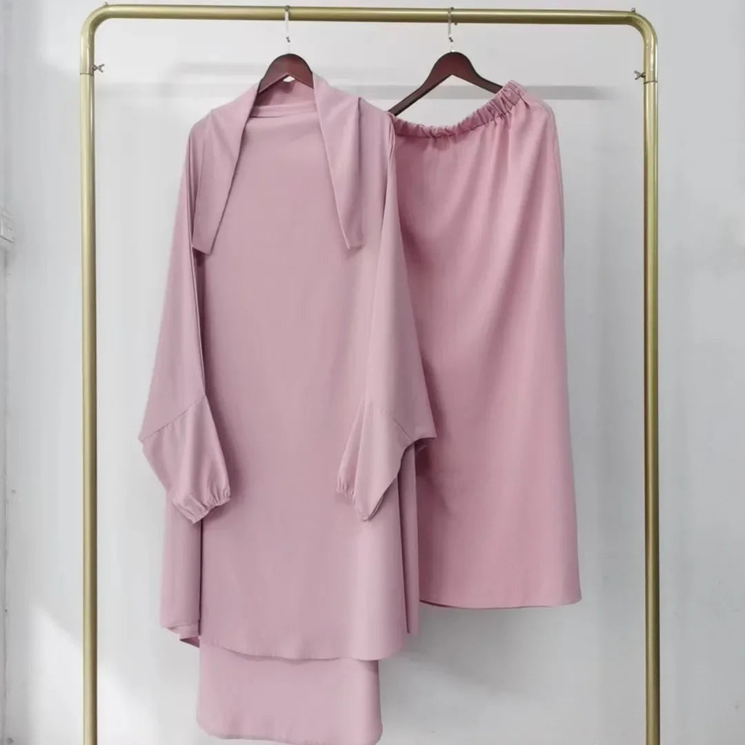 Skirt 2 Piece Sets Eid Muslim Women  Modest Outfits Tops Hooded Long Skirts Ensemble Ramadan Morocco Dubai Islam Suit