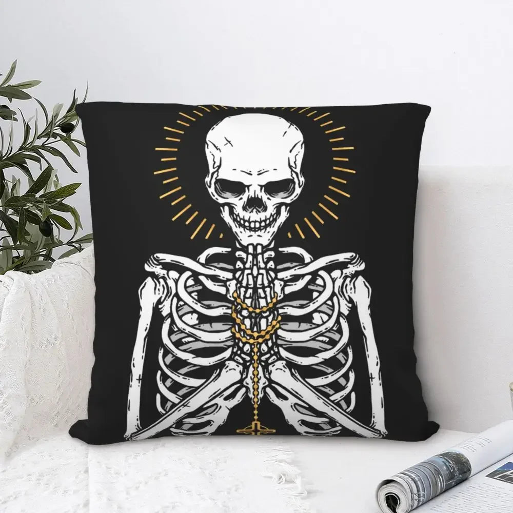Pray For Death Skull Pillowcase Soft Fabric Cushion Cover Decorations Scary Halloween Pillow Case Cover Home Square Xcm