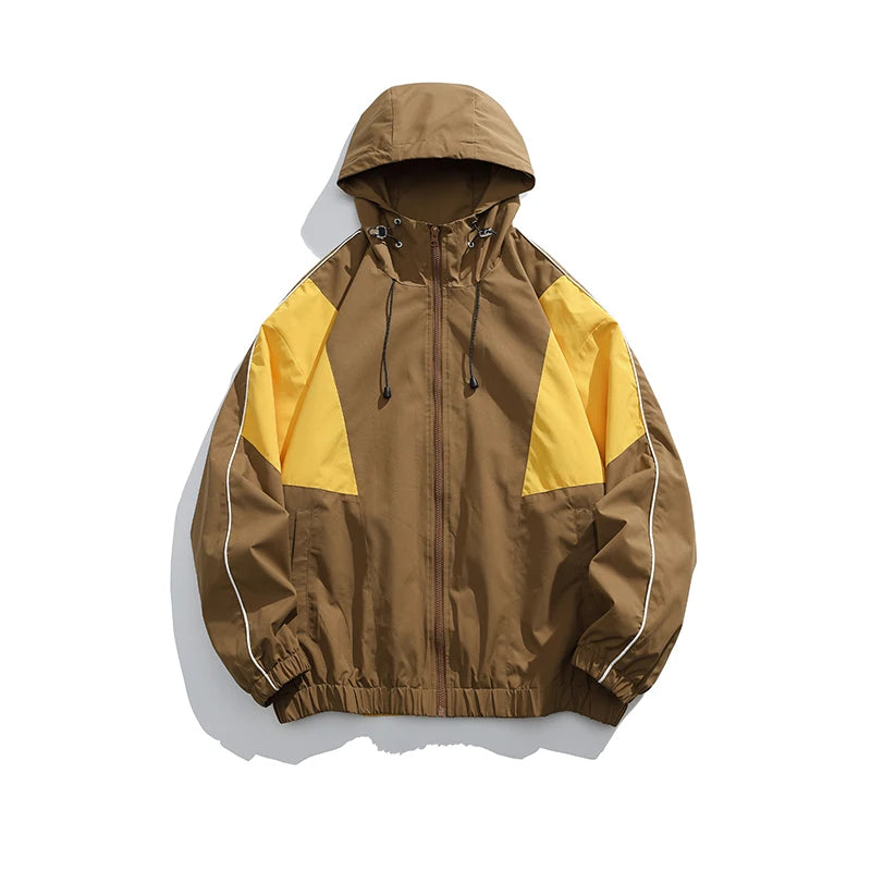Trendy Men's Outdoor Jacket Fashionable Casual Windbreaker with Hood Suitable for Mountain Cycling Climbing Traveling Camping