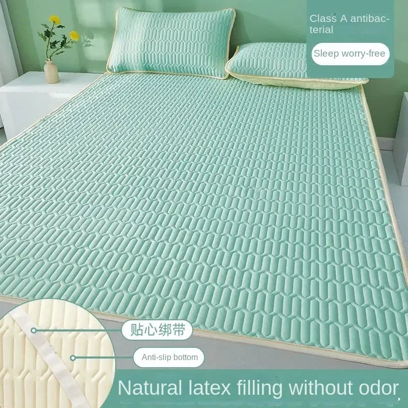 Cooling Bed Sheet Set with Pillowcases Ice Silk & Latex Quilted Breathable Cover Solid Summer Bedding Comfort & Heat Resistance