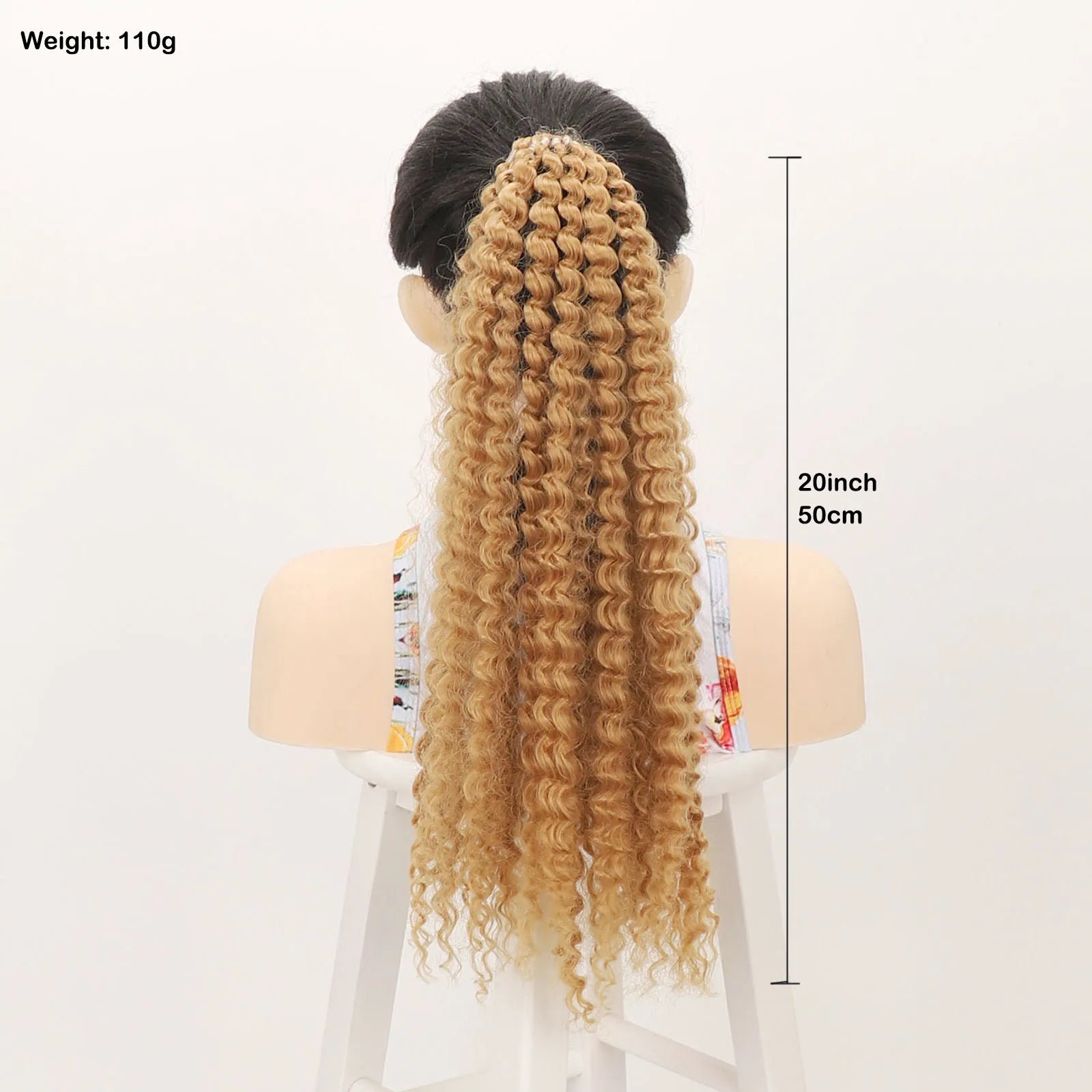 Jeedou Queues de cheval Cheveux bouclés lâches en anneau Design Afro Texture duveteuse Extension de queue de cheval synthétique pour femme Usage quotidien