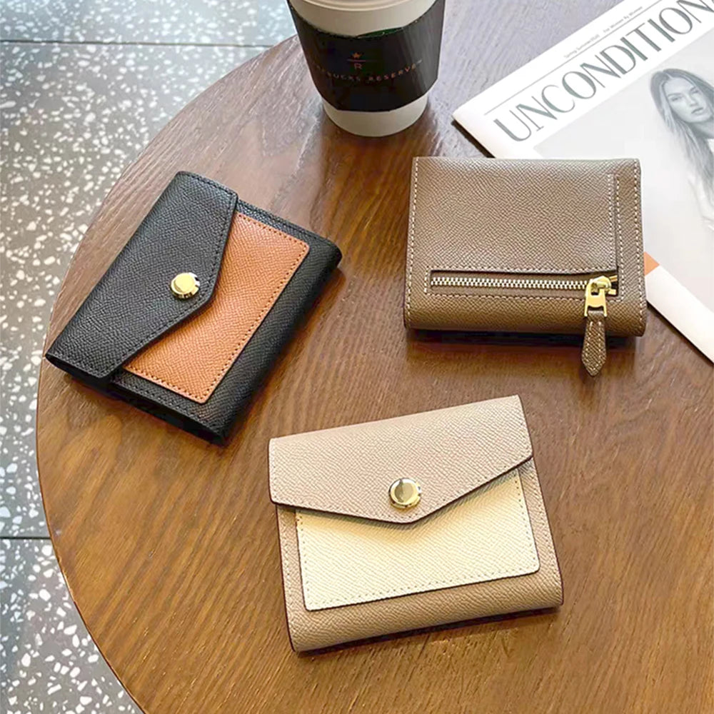 Cartera corta de lujo de diseñador para mujer, de cuero genuino, monedero de marca de moda con iniciales personalizadas, tarjetero de piel de vaca para señora