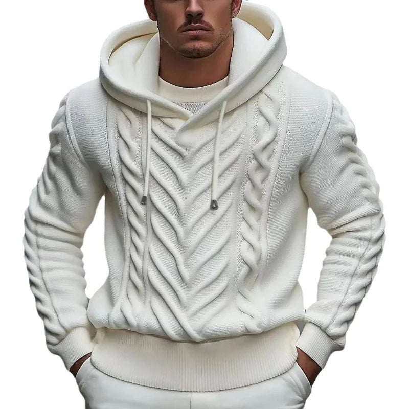 Sweatshirts Men Pullovers Sweaters Solid Casual Loose Splice Hooded Knitted Regular Thick Warm Tops Autumn Winter