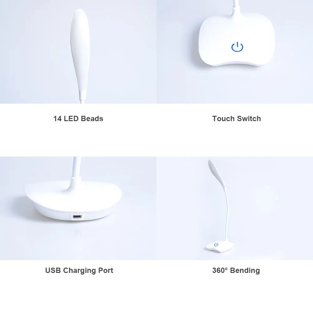 Lámpara de escritorio LED, recargable por USB, iluminación con protección ocular, luz nocturna para habitaciones, lámpara de lectura para estudiantes para mesita de noche de dormitorio